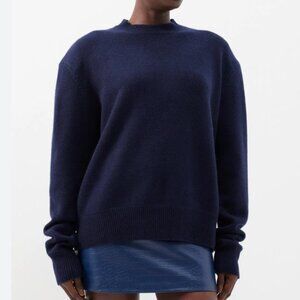 THE FRANKIE SHOP Navy Rafaela Padded-Shoulder Wool-Blend Sweater